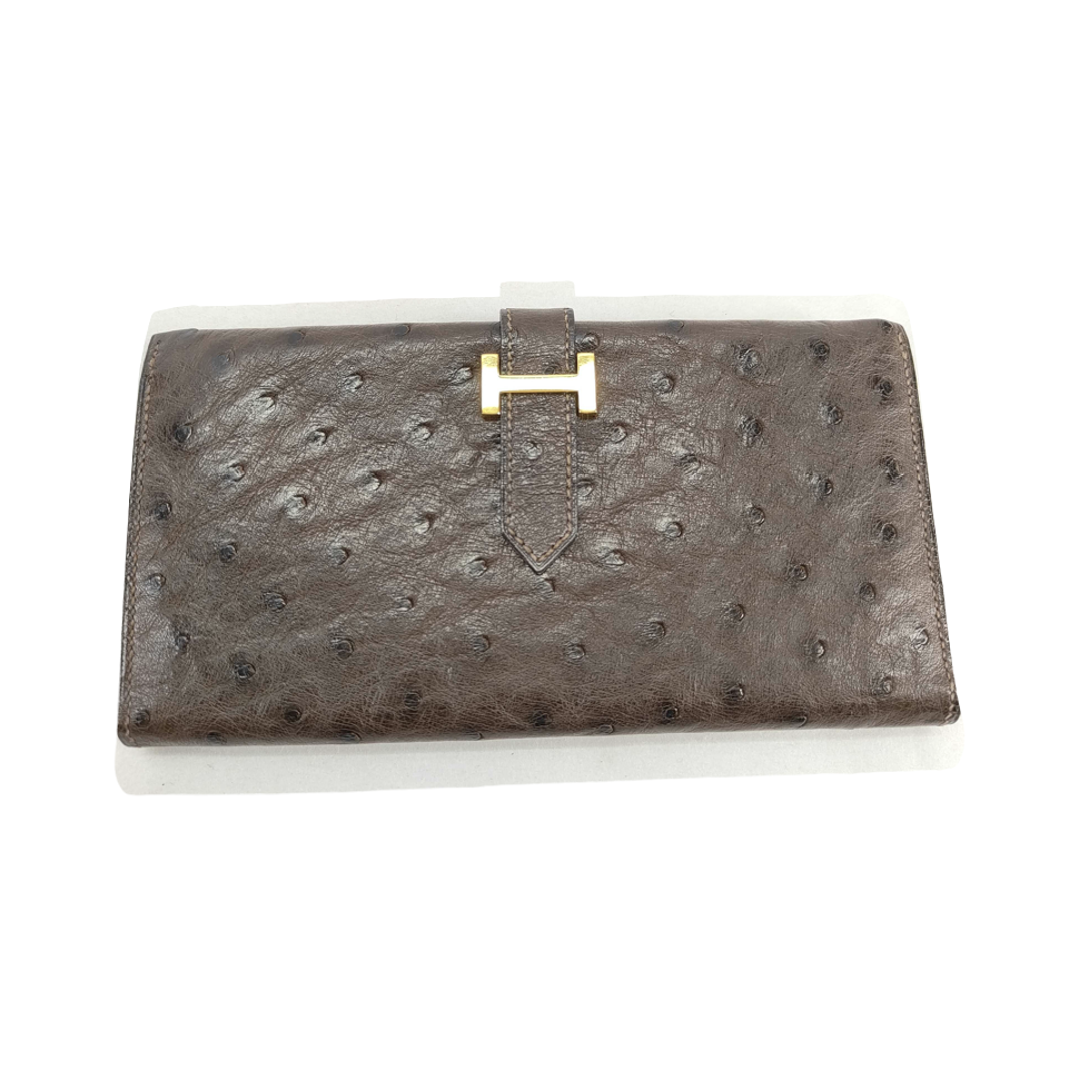 Hermes Ostrich Bearn Classic Brown Long Wallet
