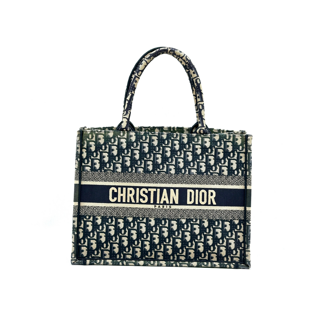 Dior Oblique Canvas Book Tote Medium Navy Tote Bag
