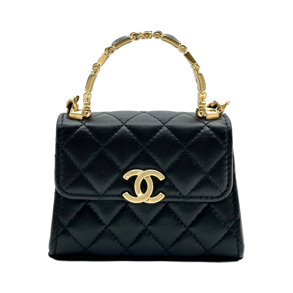 Chanel Quilted Lambskin Trendy CC Mini Black Top Handle Shoulder Bag