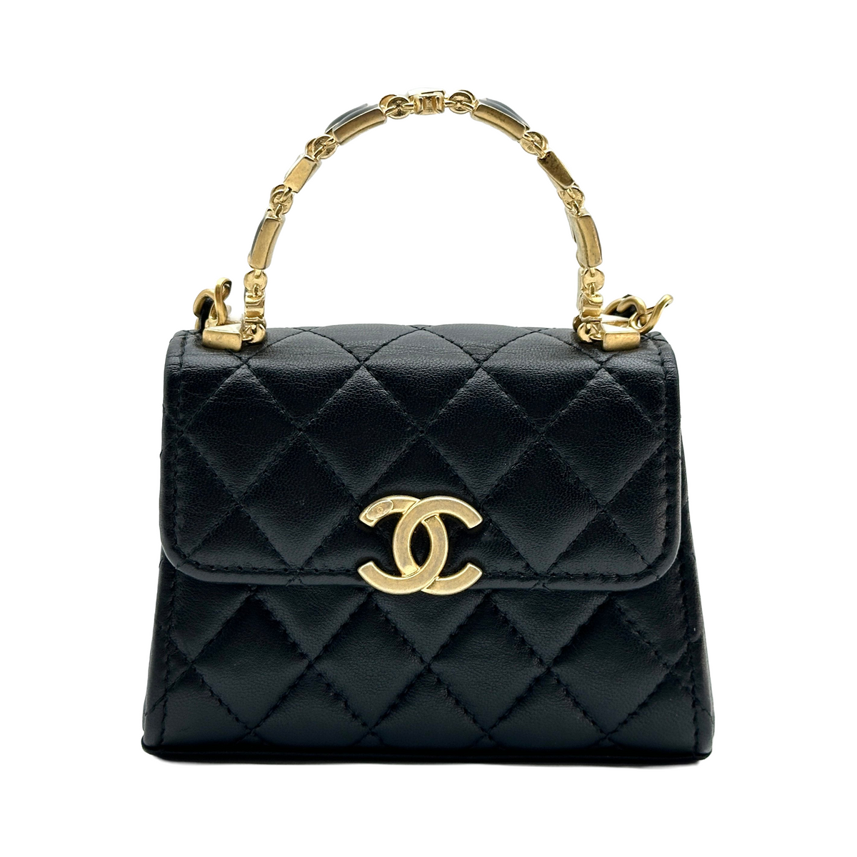 Chanel Quilted Lambskin Trendy CC Mini Black Top Handle Shoulder Bag