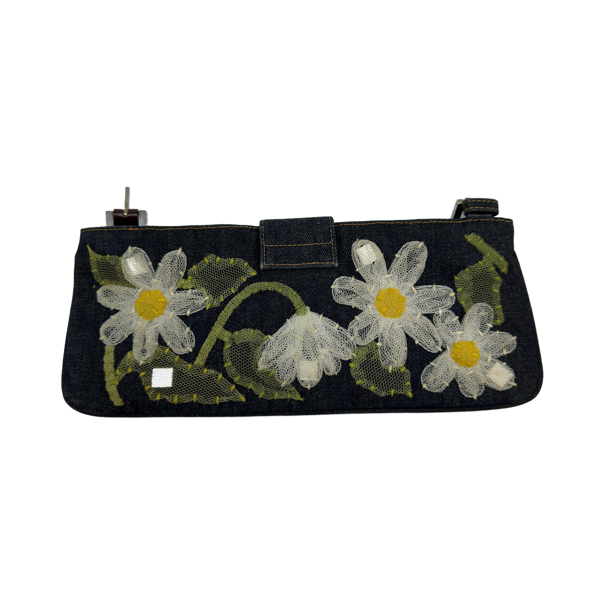 Fendi Floral Embroidered Canvas Mamma Baguette Black Shoulder Bag