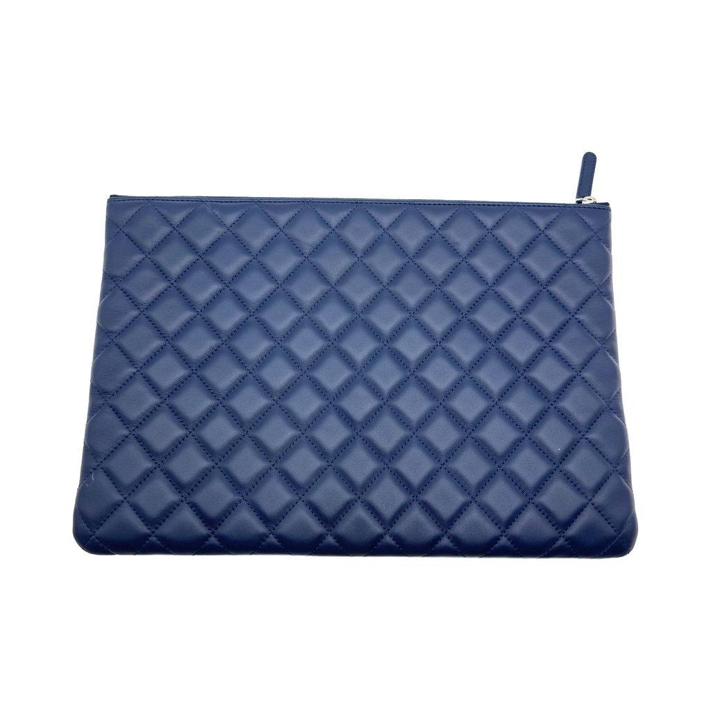 Chanel Quilted Lambskin Navy Clutch Bag