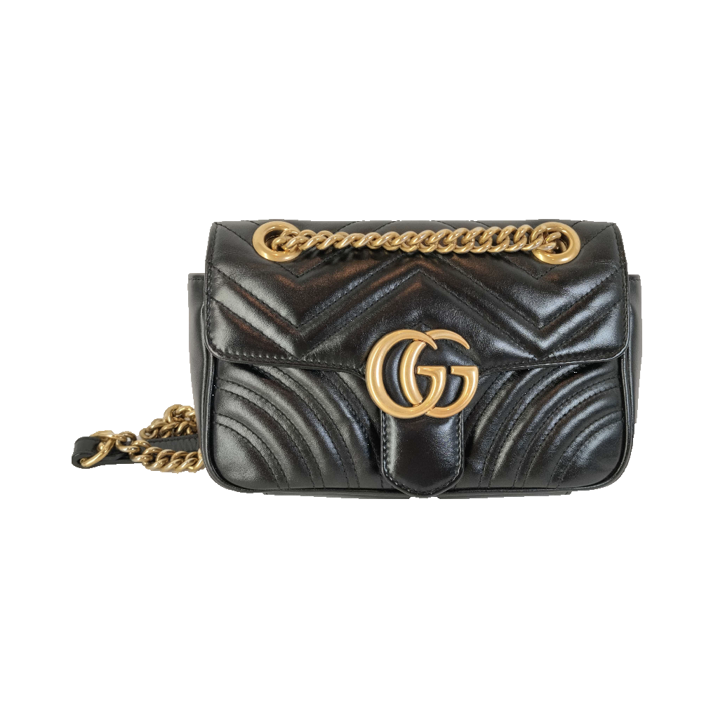 Gucci Matelassé Leather GG Marmont Black Chain Shoulder Bag