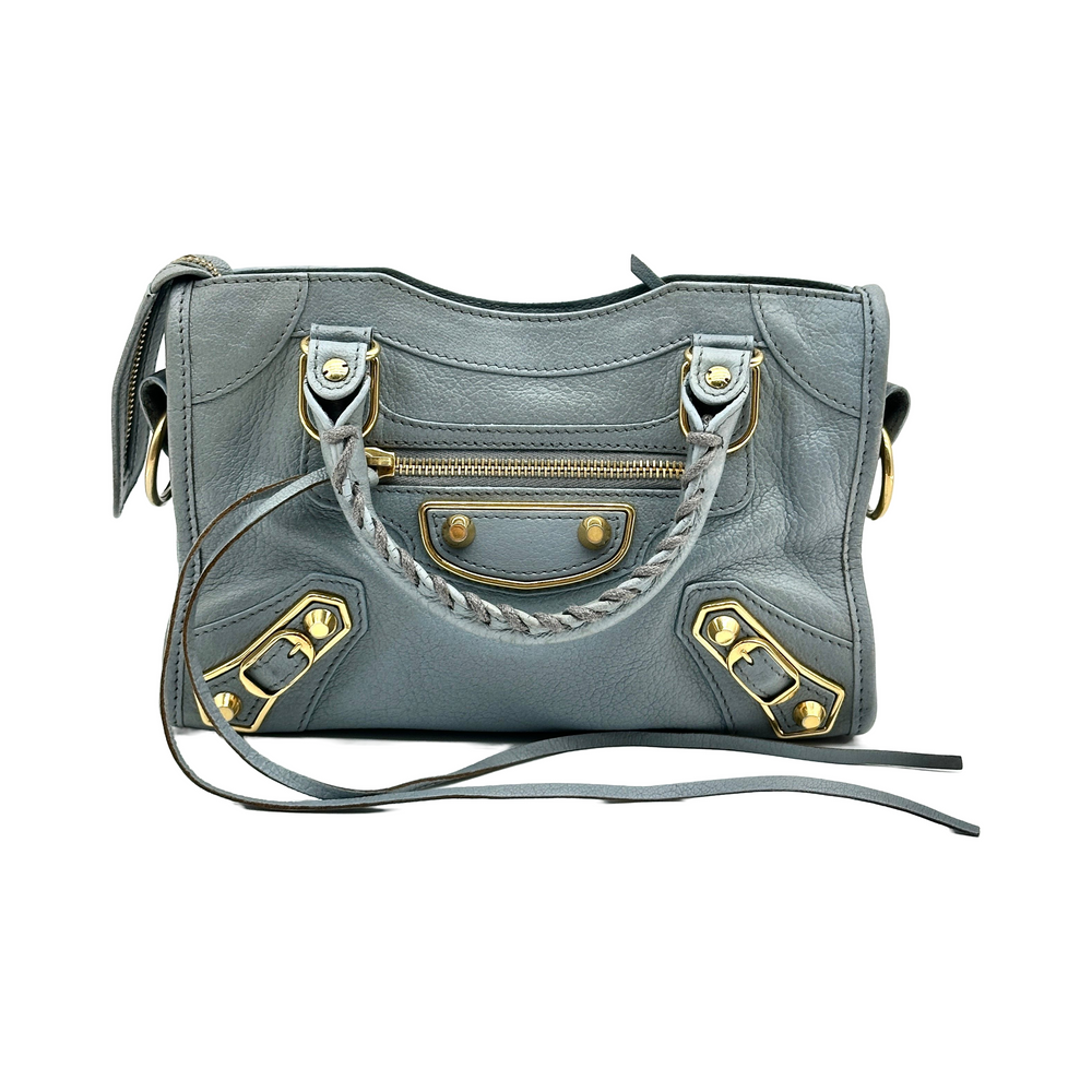 Balenciaga Leather Classic Metallic Edge Mini City Gray 2-Way Handbag