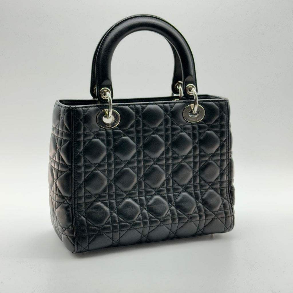 christian dior cannage lady dior leather 2 way handbag black