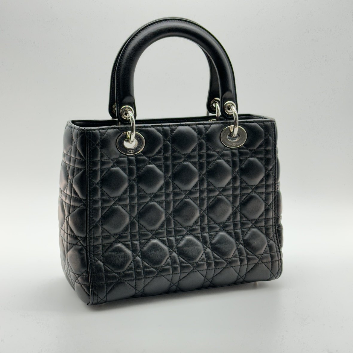 christian dior cannage lady dior leather 2 way handbag black