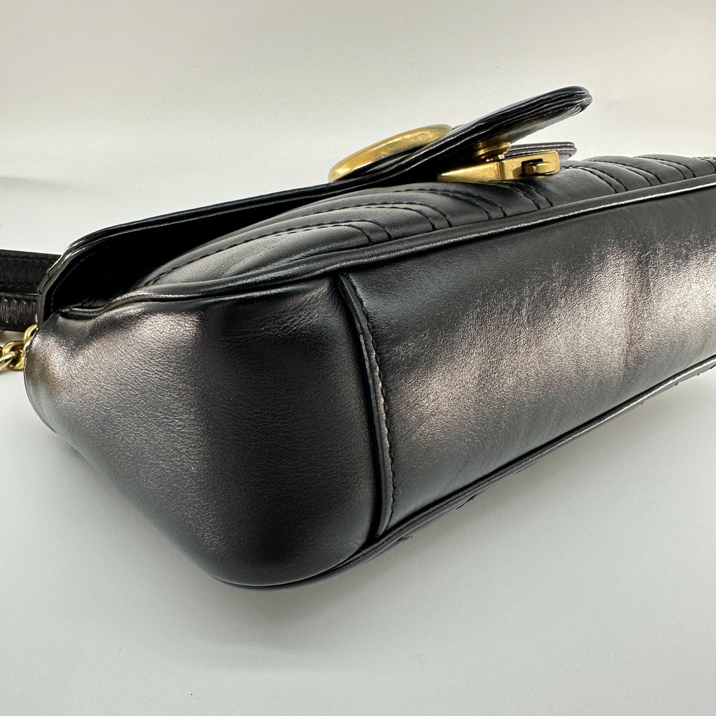 Gucci Matelassé Leather GG Marmont Black Chain Shoulder Bag