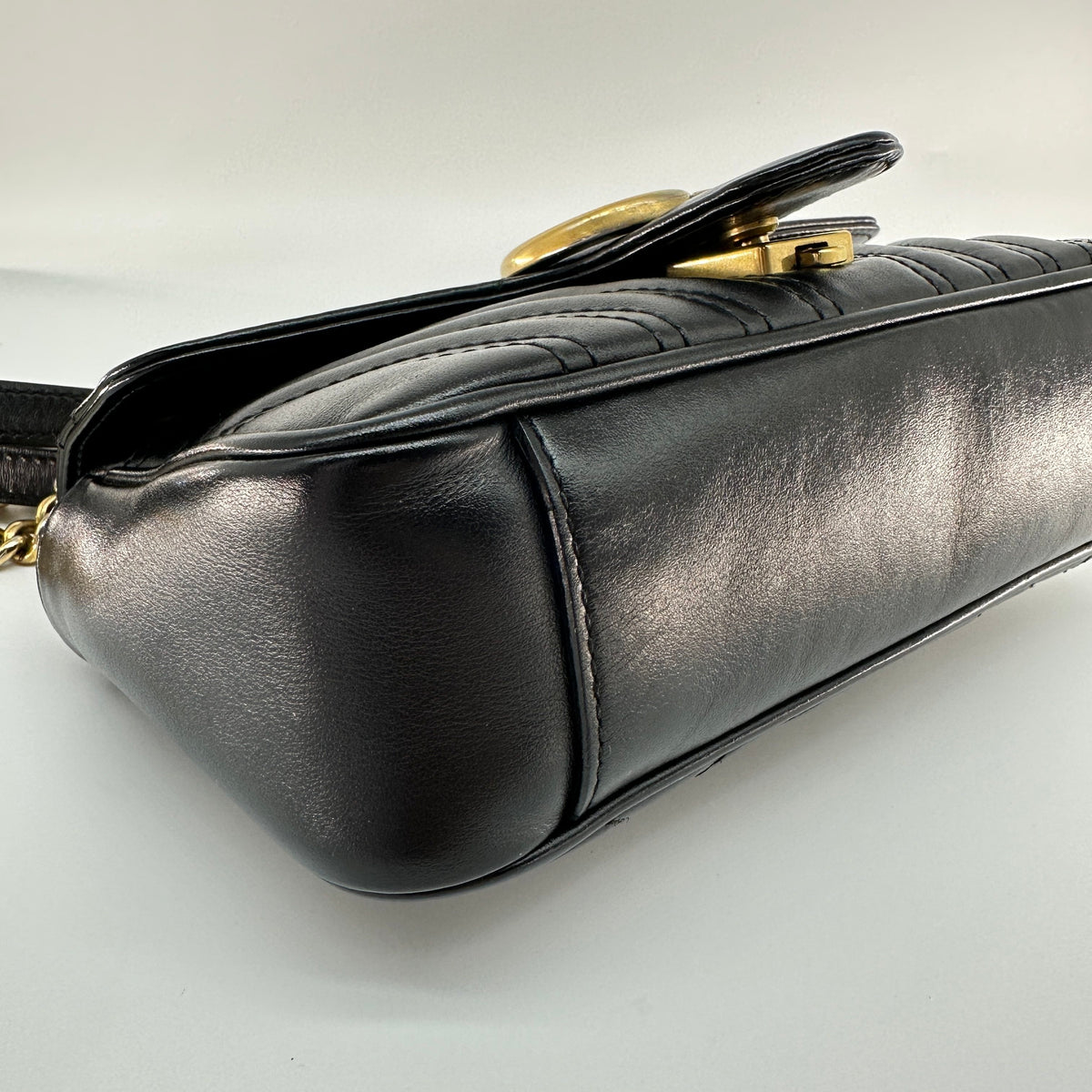 Gucci Matelassé Leather GG Marmont Black Chain Shoulder Bag