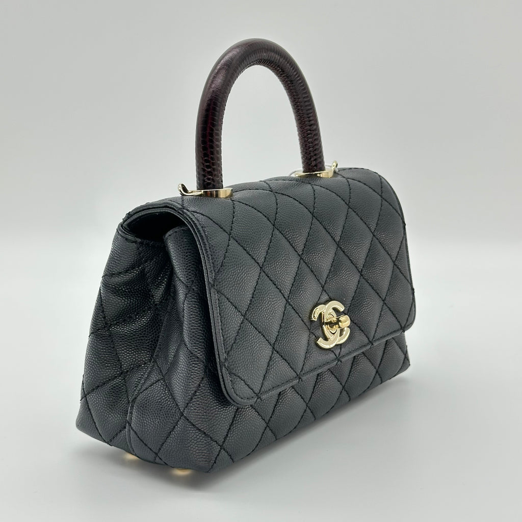 CHANEL Matelassé Coco Handle XXS Caviar Skin Black GD Hardware Handbag