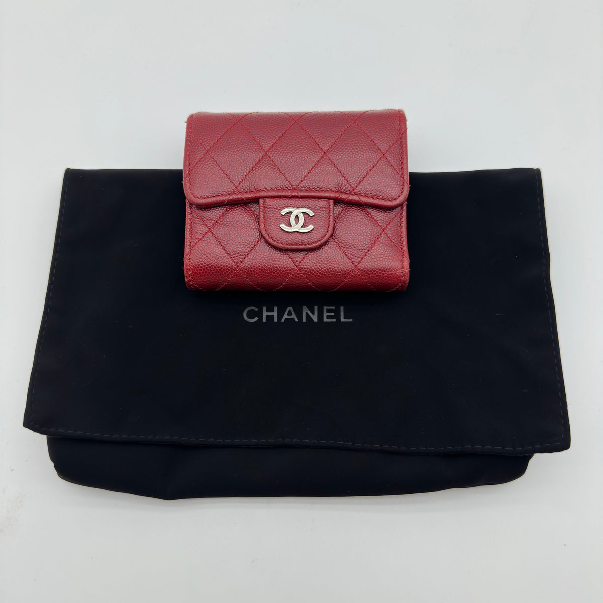 Chanel Quilted Caviar Calfskin Red Compact Wallet