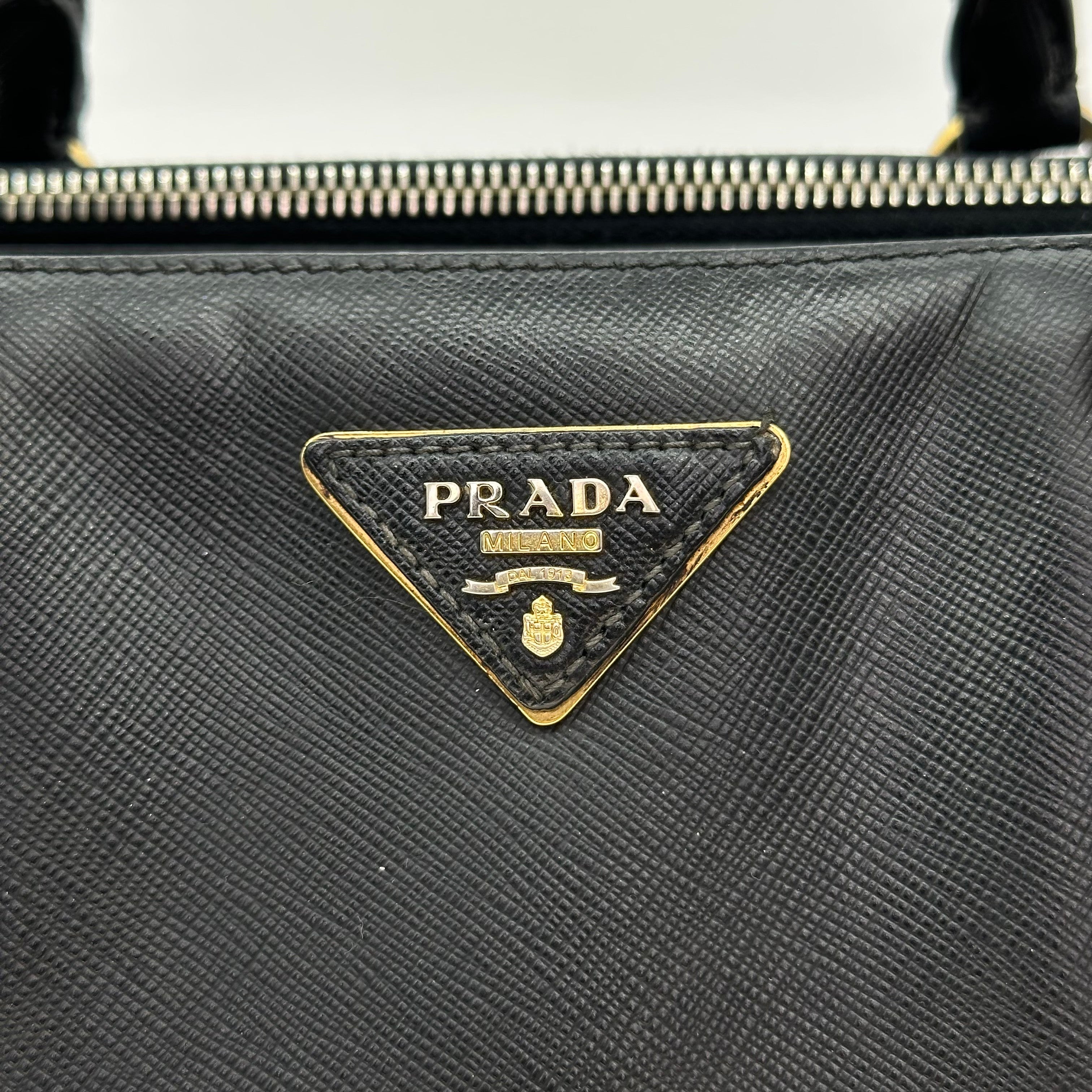 Prada Galleria Saffiano 2Way Handbag Shoulder Bag Black Gold