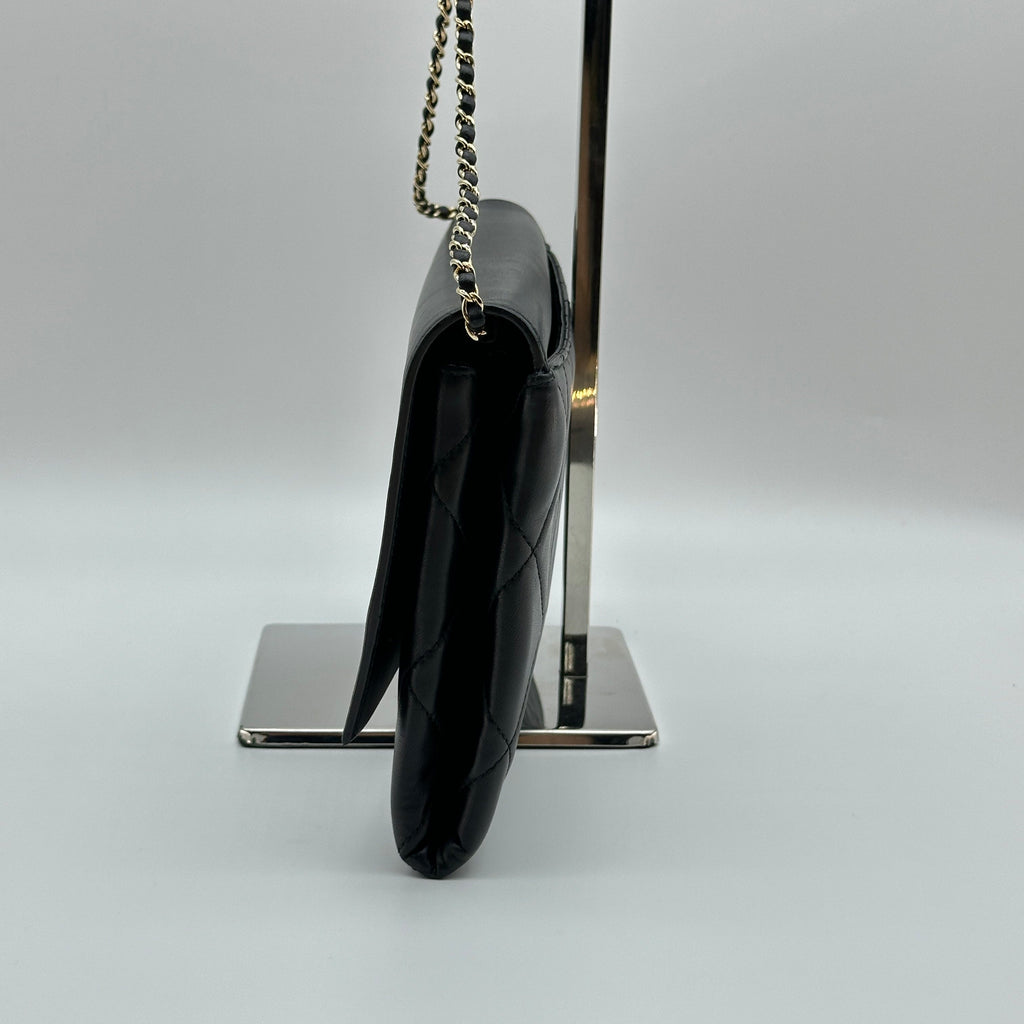 Chanel Matelasse Leather Logo Plate Black Crossbody Bag