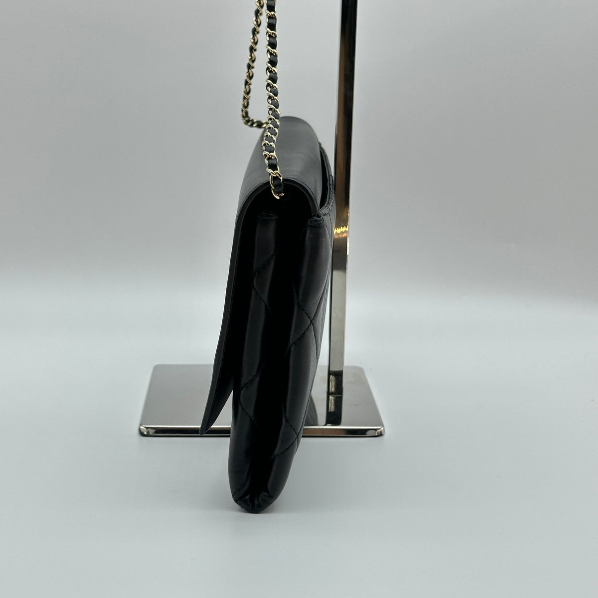 Chanel Matelasse Leather Logo Plate Black Crossbody Bag
