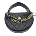 Chanel Mini sac rond Hobo Pouch Noir Caviar brillant Matériel en métal mélangé RFID