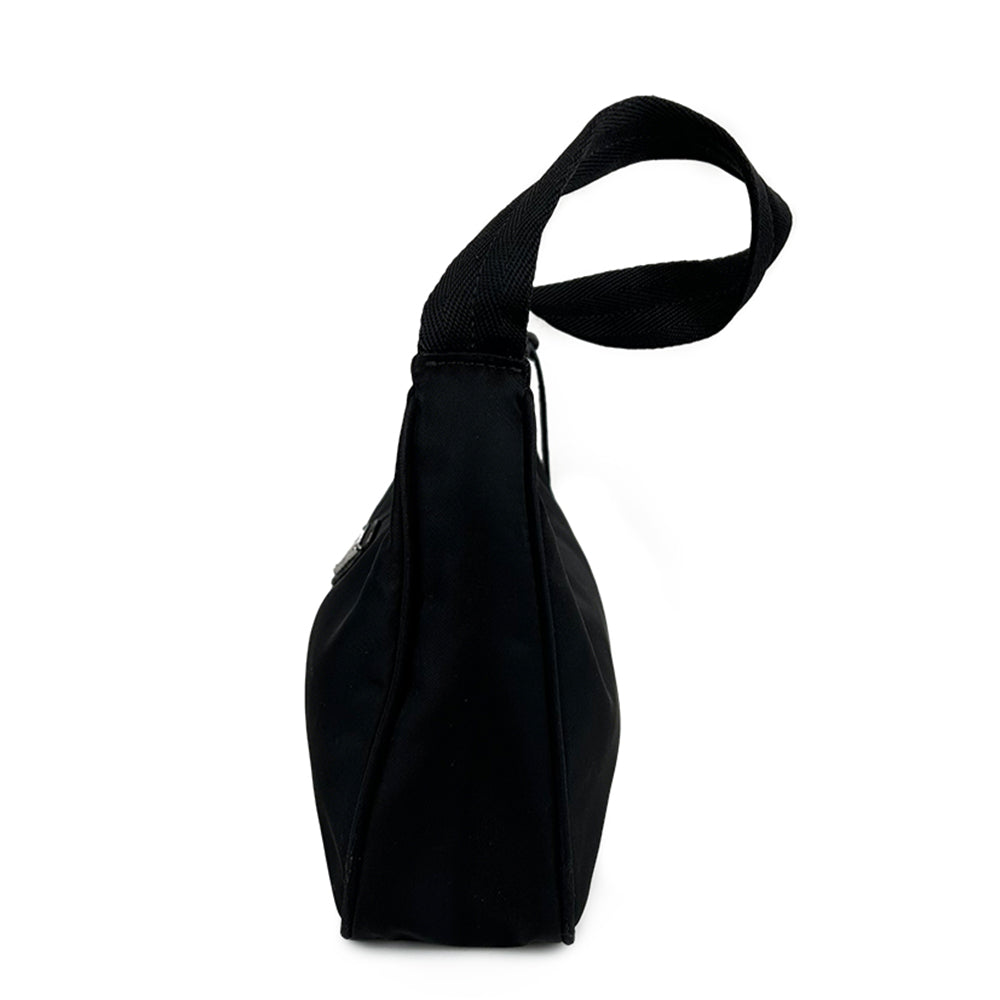 Prada Nylon Hobo Shoulder Bag Black Silver Triangle Logo Top Handle Bag