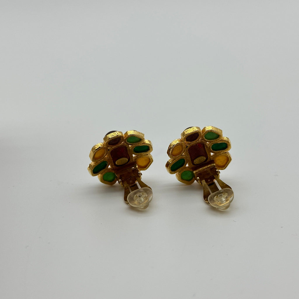 Chanel 96A Gold Multicolor Stone Clip-On Earrings