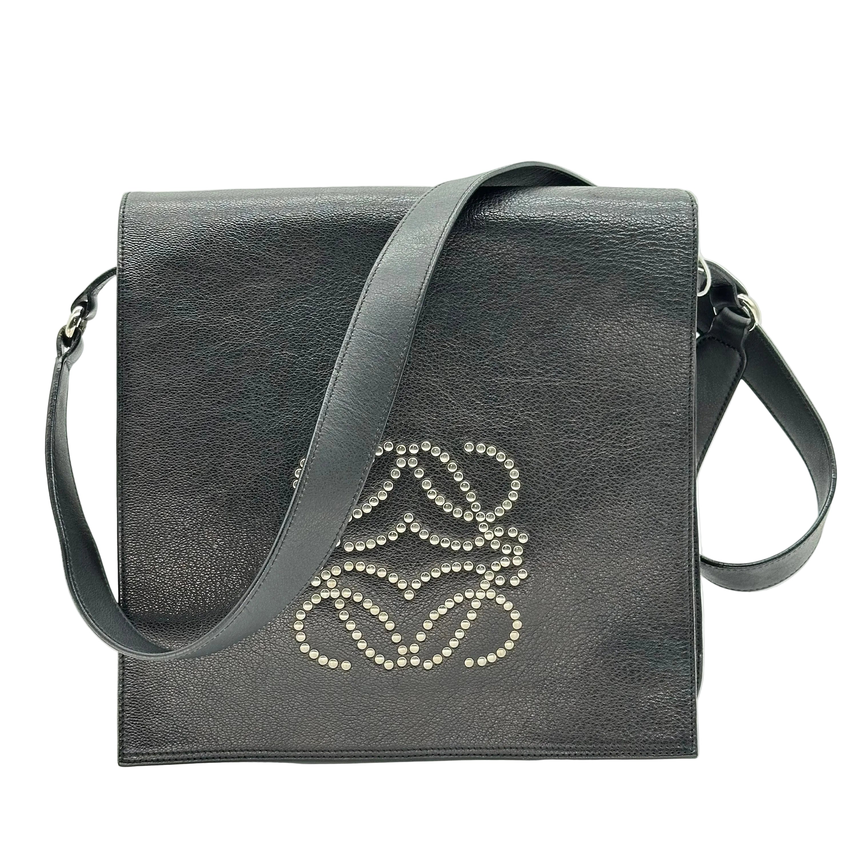 Loewe Anagram Studded Leather Shoulder Bag Black