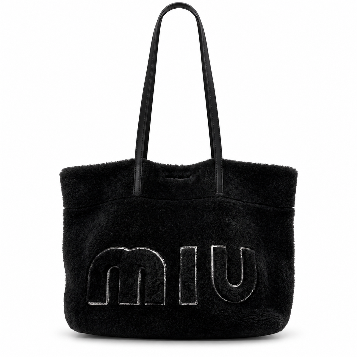 MiuMiu Vintage Tote Mouton Tote Bag Shearling Shoulder Bag Black Includes a Pouch