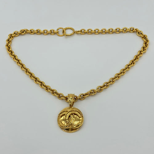 Chanel Coco Mark Necklace Gold Tone Metal Vintage 94P