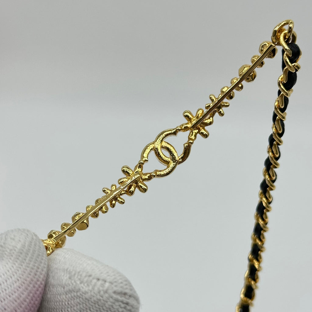 Chanel Leather Chain Choker with Double CC Rhinestone Logo Necklace