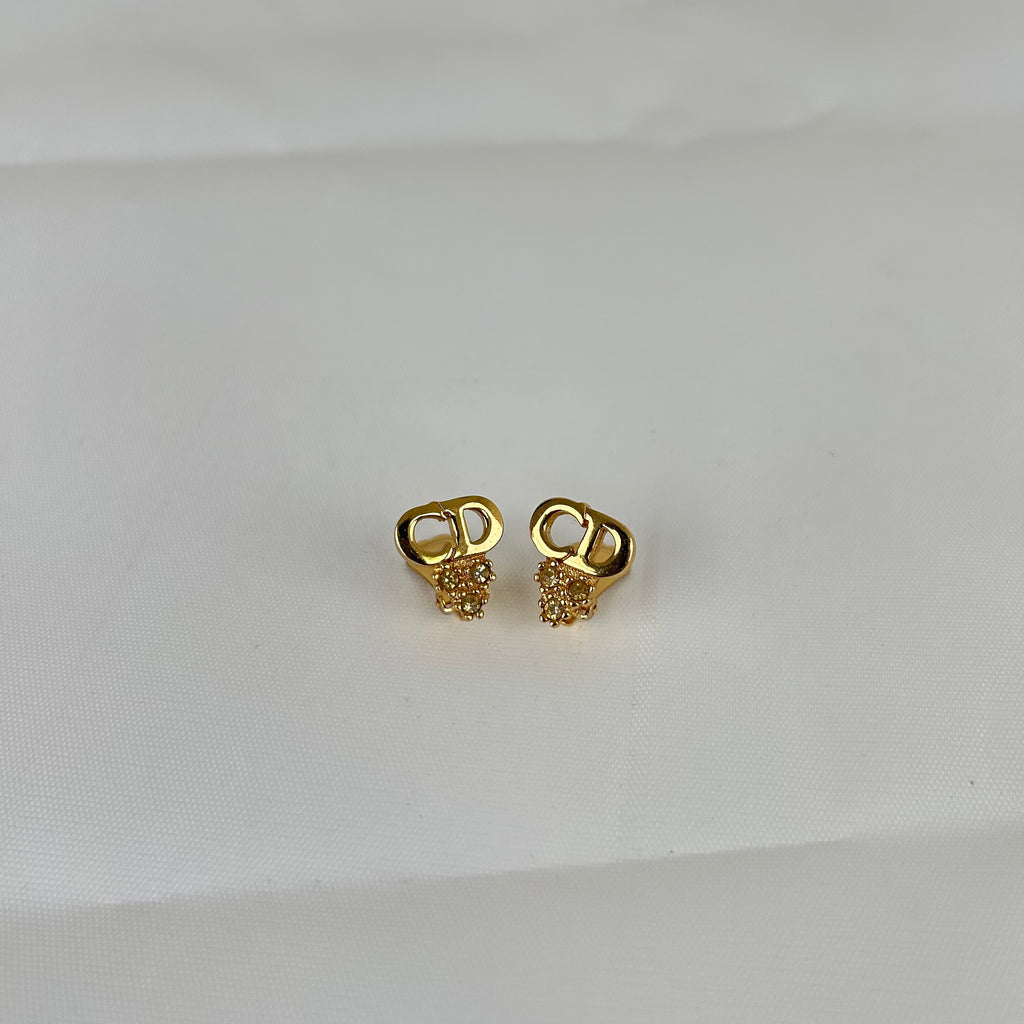 Christian Dior CD 标志三石耳钉复古