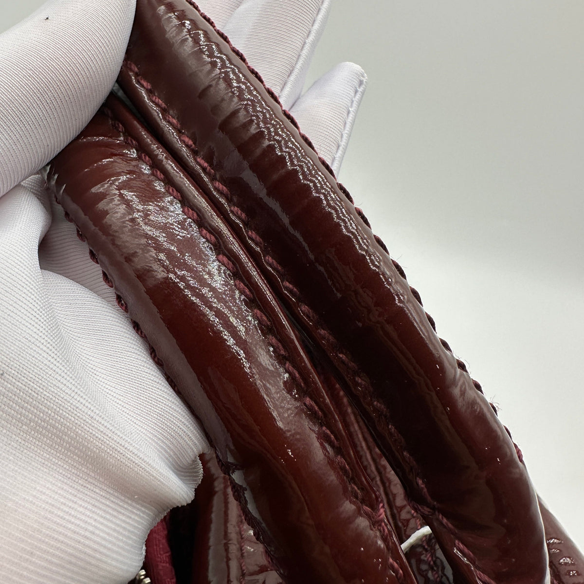 Prada Patent Leather Mini Burgundy Boston Bag