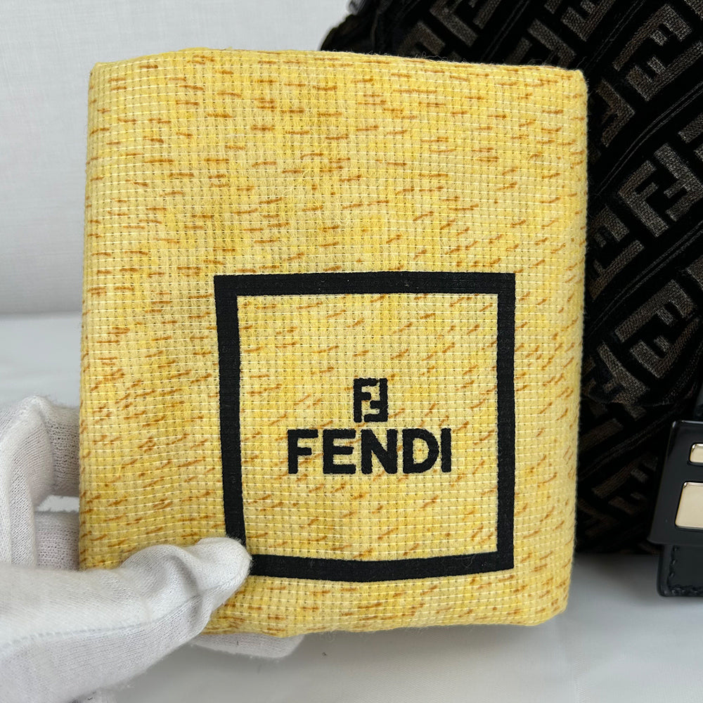 Fendi Black Velvet Baguette Bag Gold Hardware Acrylic Chain