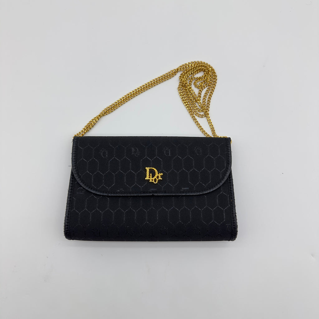 Dior Honeycomb PVC Logo Flap Small Black Chain Shoulder Bag