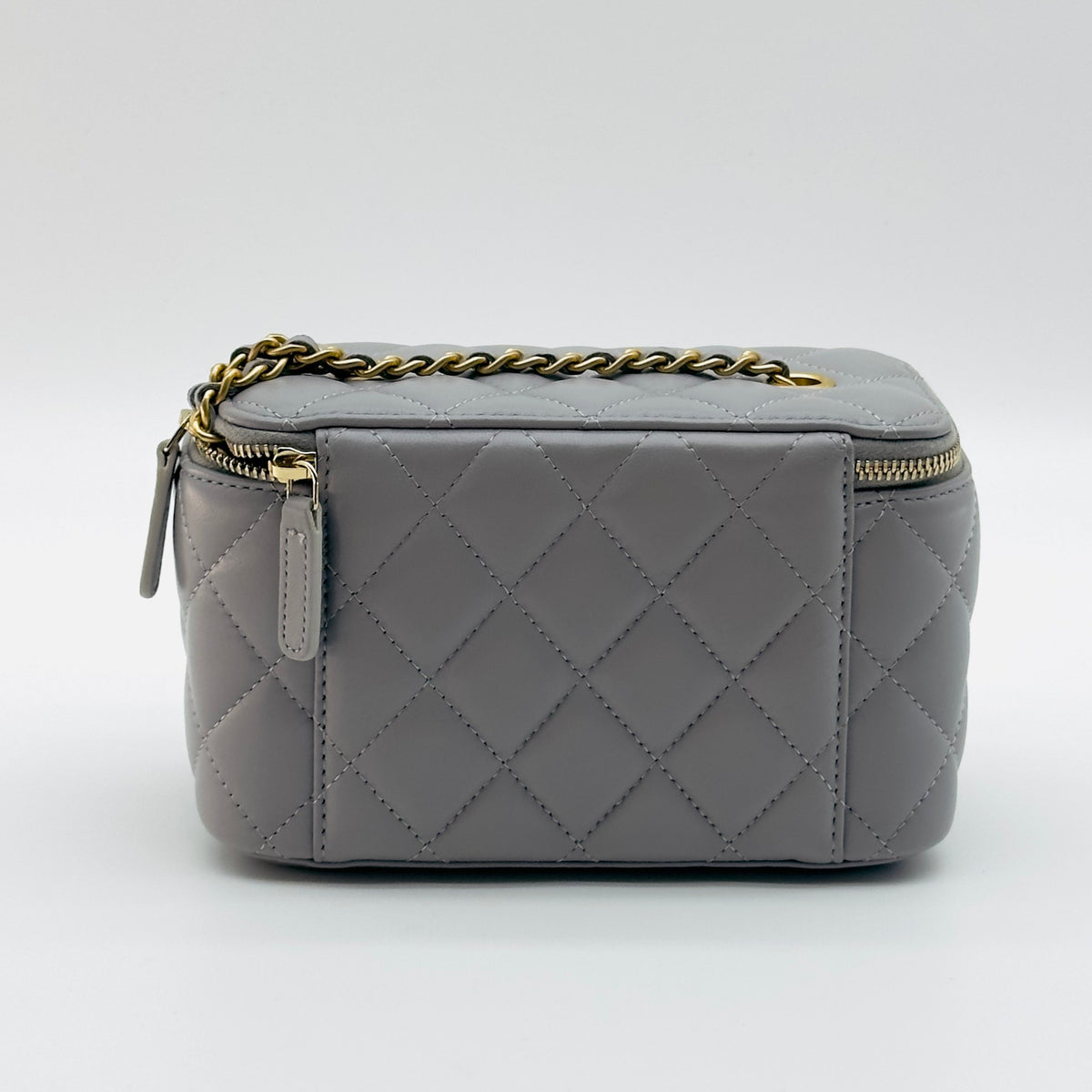 Chanel Quilted Lambskin CC Vanity Case Mini Gray Chain Shoulder Bag