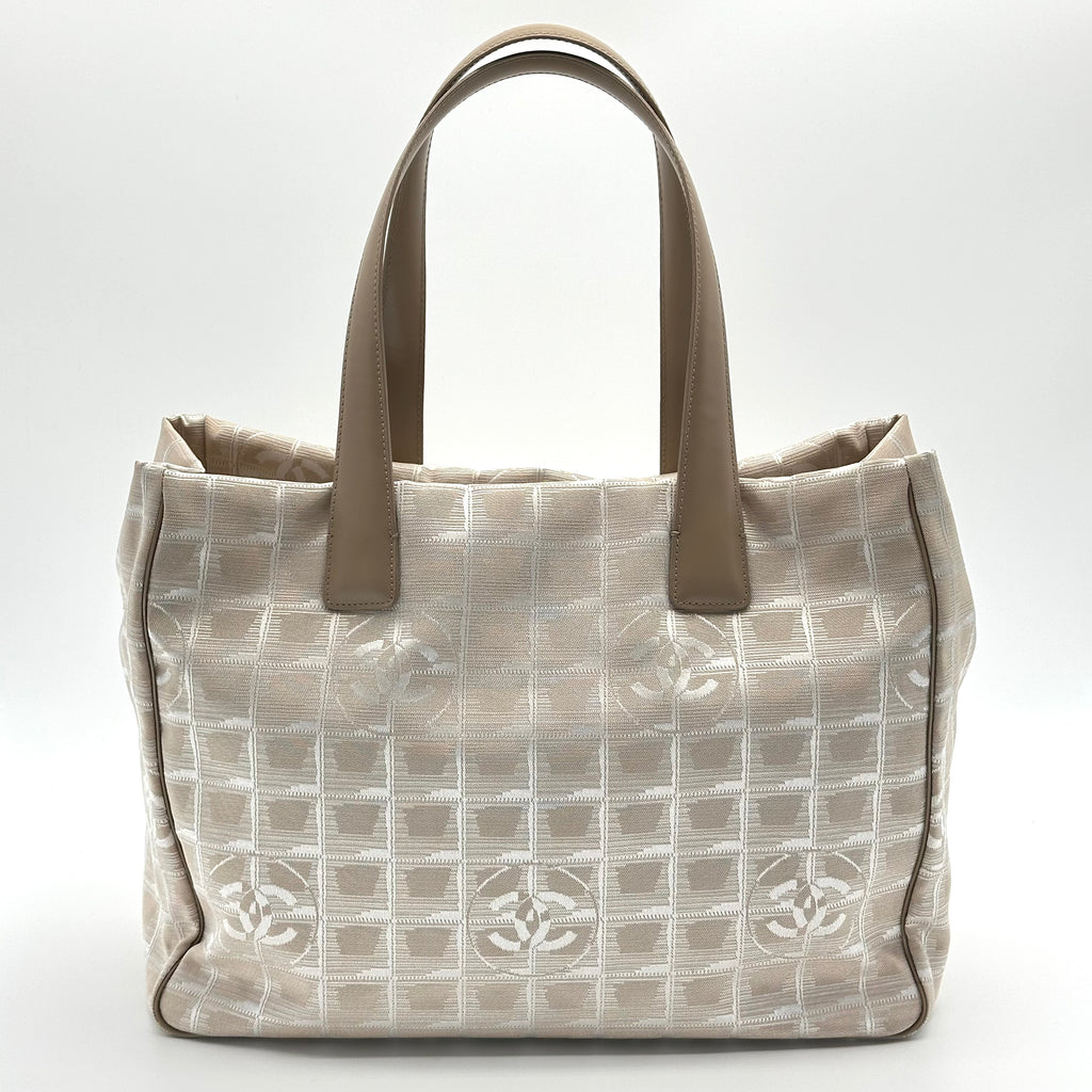 Chanel Beige Nylon CC Logo Travel Line Tote Bag