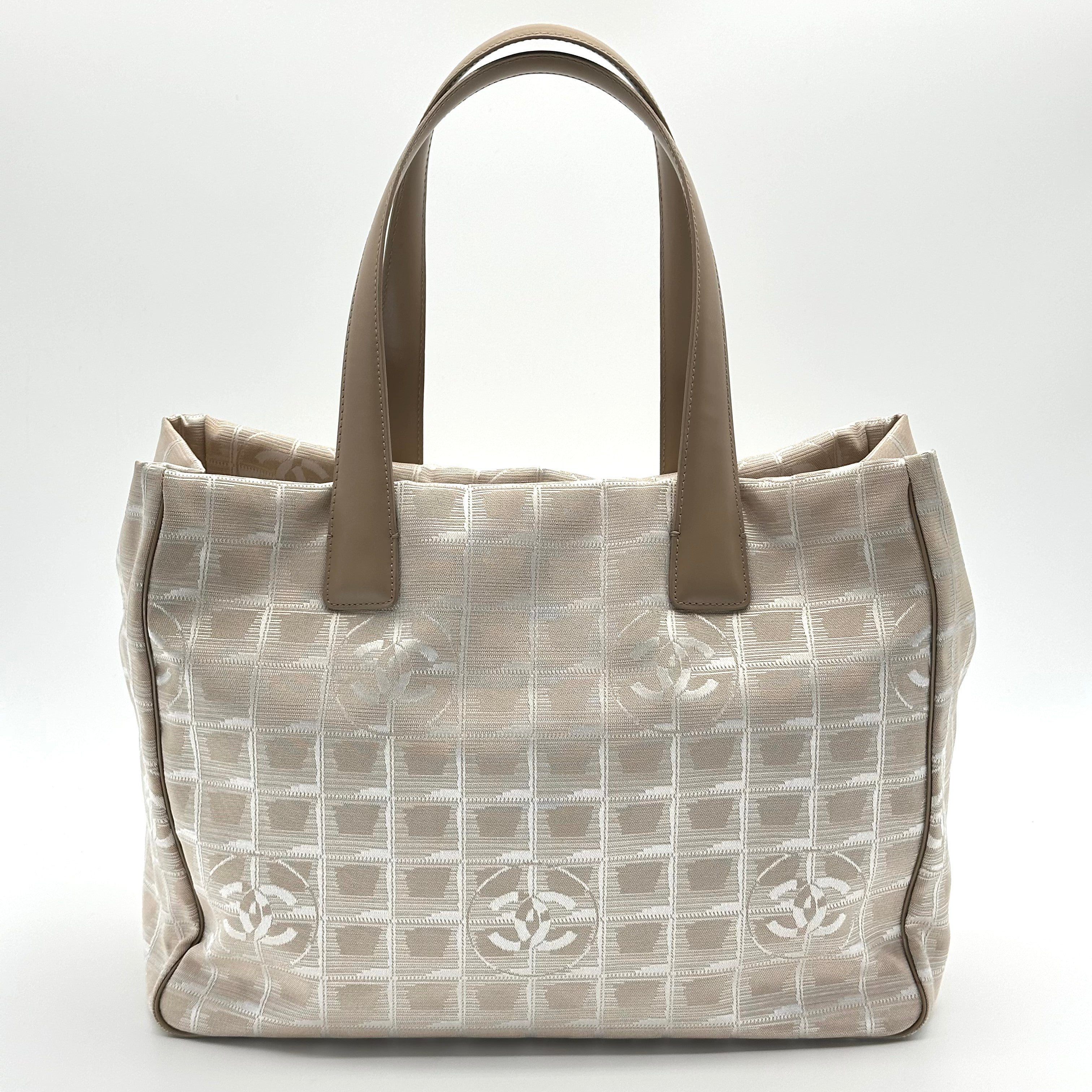 Chanel Beige Nylon CC Logo Travel Line Tote Bag