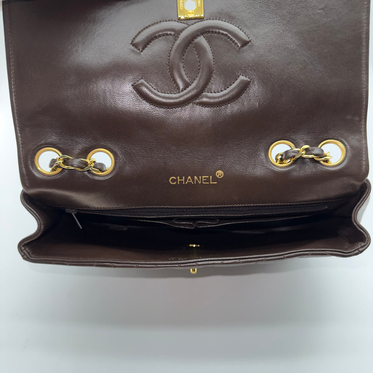 Chanel Quilted Caviar Leather Classic Flap Medium Brown Chain Shoulder Bag