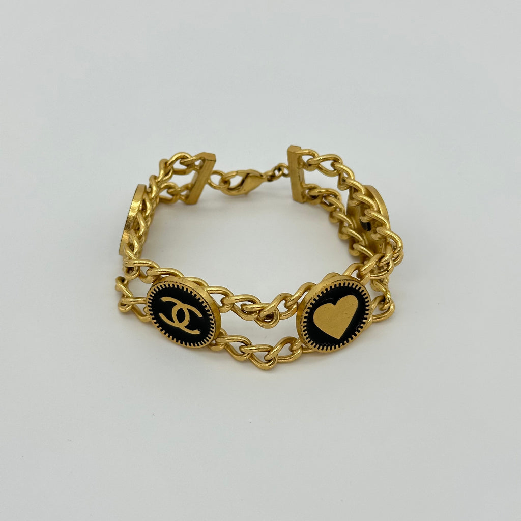 Chanel 复古镀金 CC 心形星星黑色硬币手链 01P