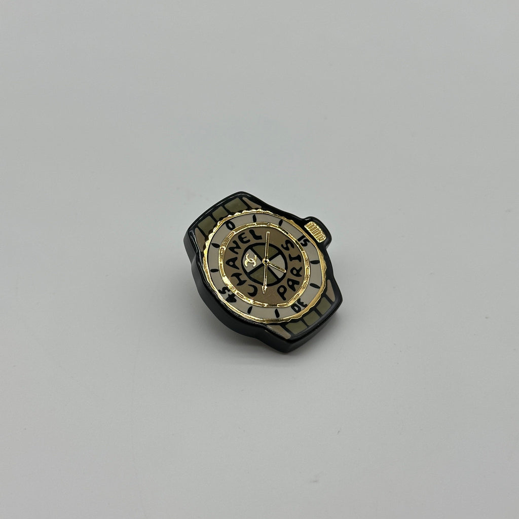 Chanel Watch Motif Gold-Tone Round Brooch