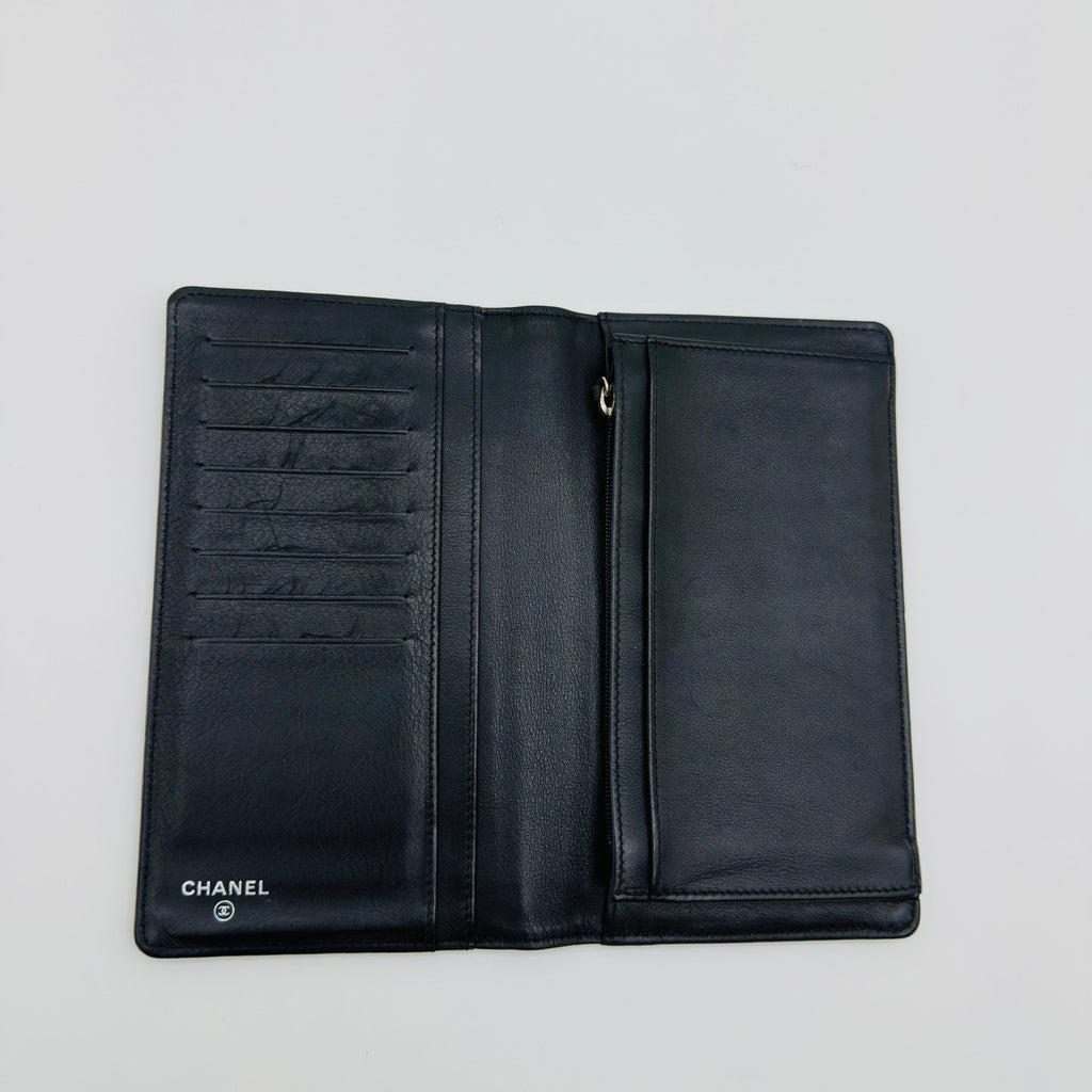 Chanel Patent Leather Coco Mark Long Black Bifold Wallet