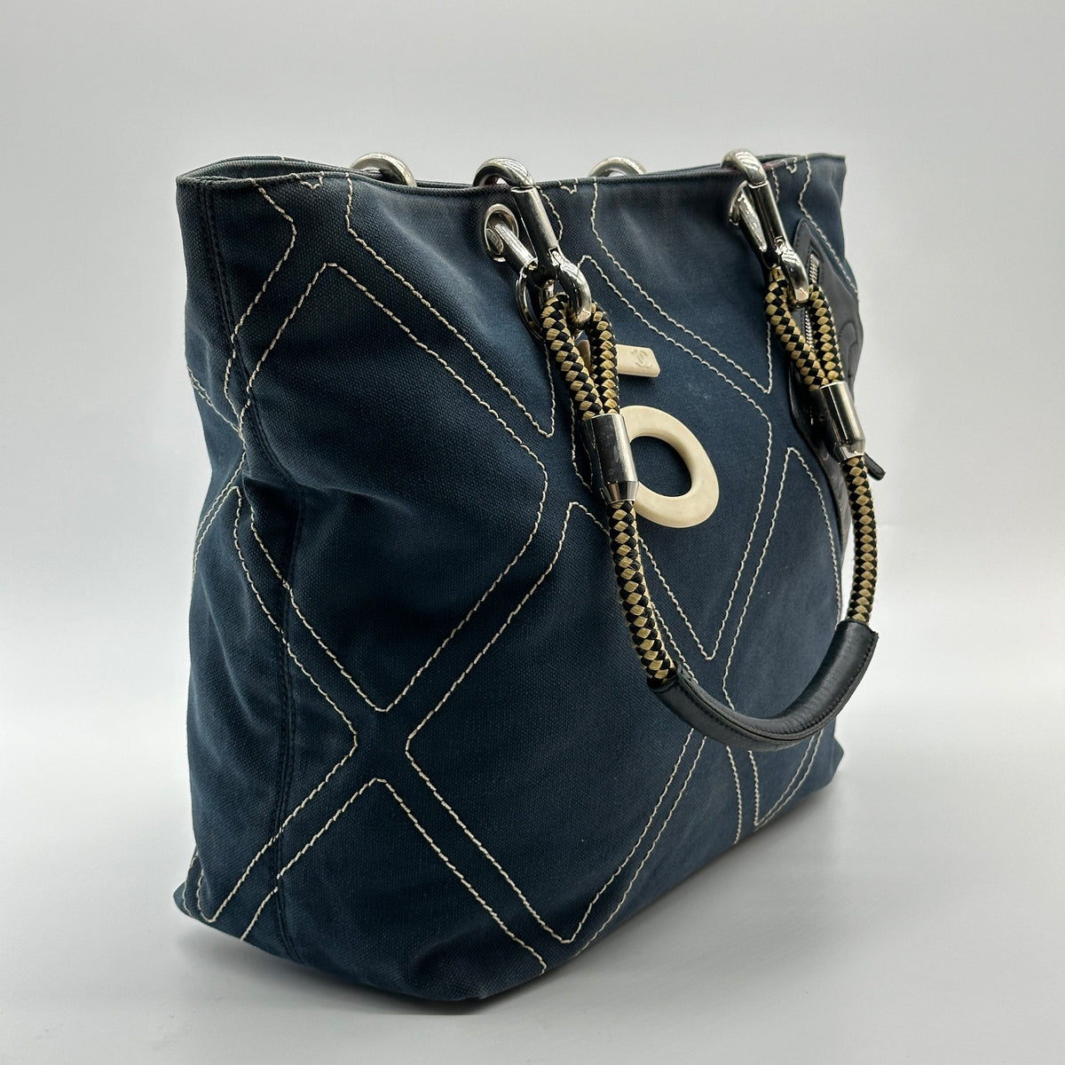 Chanel Quilted Number 5 Rope Handle Navy Tote Bag