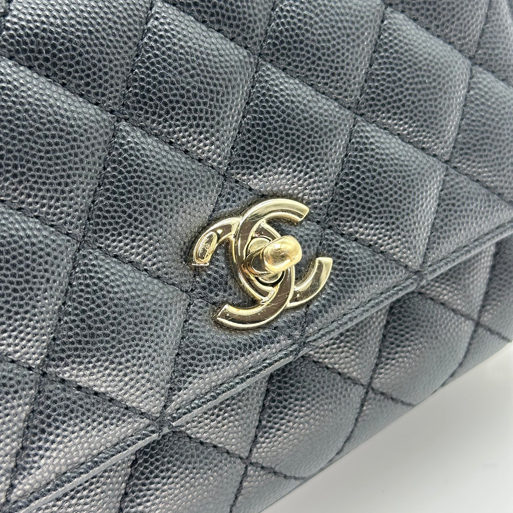 CHANEL Matelassé Coco Handle XXS Caviar Skin Black GD Hardware Handbag