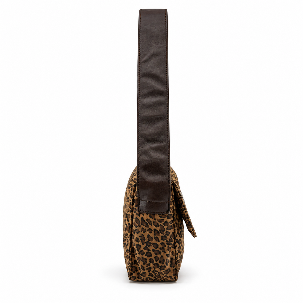 Bottega Veneta Vintage Leopard Print Triangle Logo Flap Shoulder Bag Brown