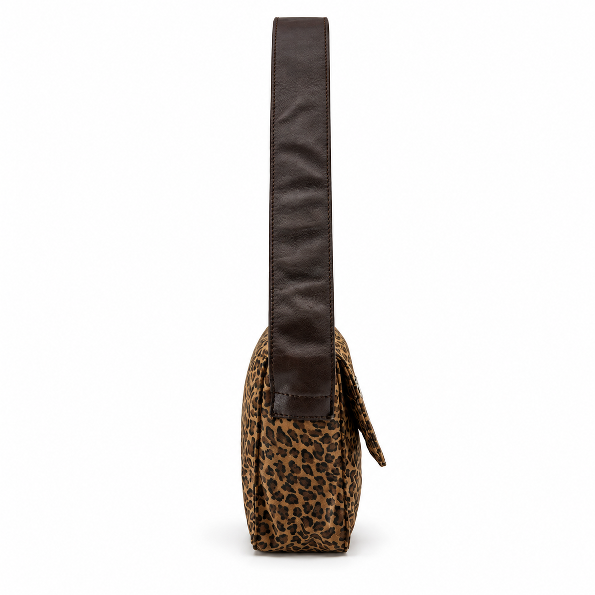 Bottega Veneta Vintage Leopard Print Triangle Logo Flap Shoulder Bag Brown