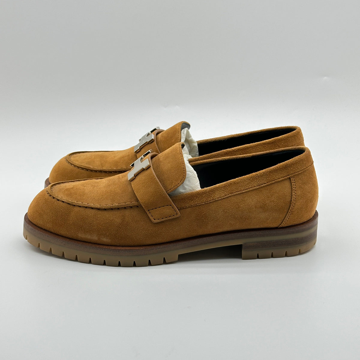 Hermès Suede Goatskin Faubourg Brown Loafers