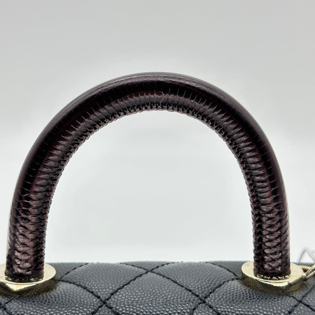 CHANEL Matelassé Coco Handle XXS Caviar Skin Black GD Hardware Handbag