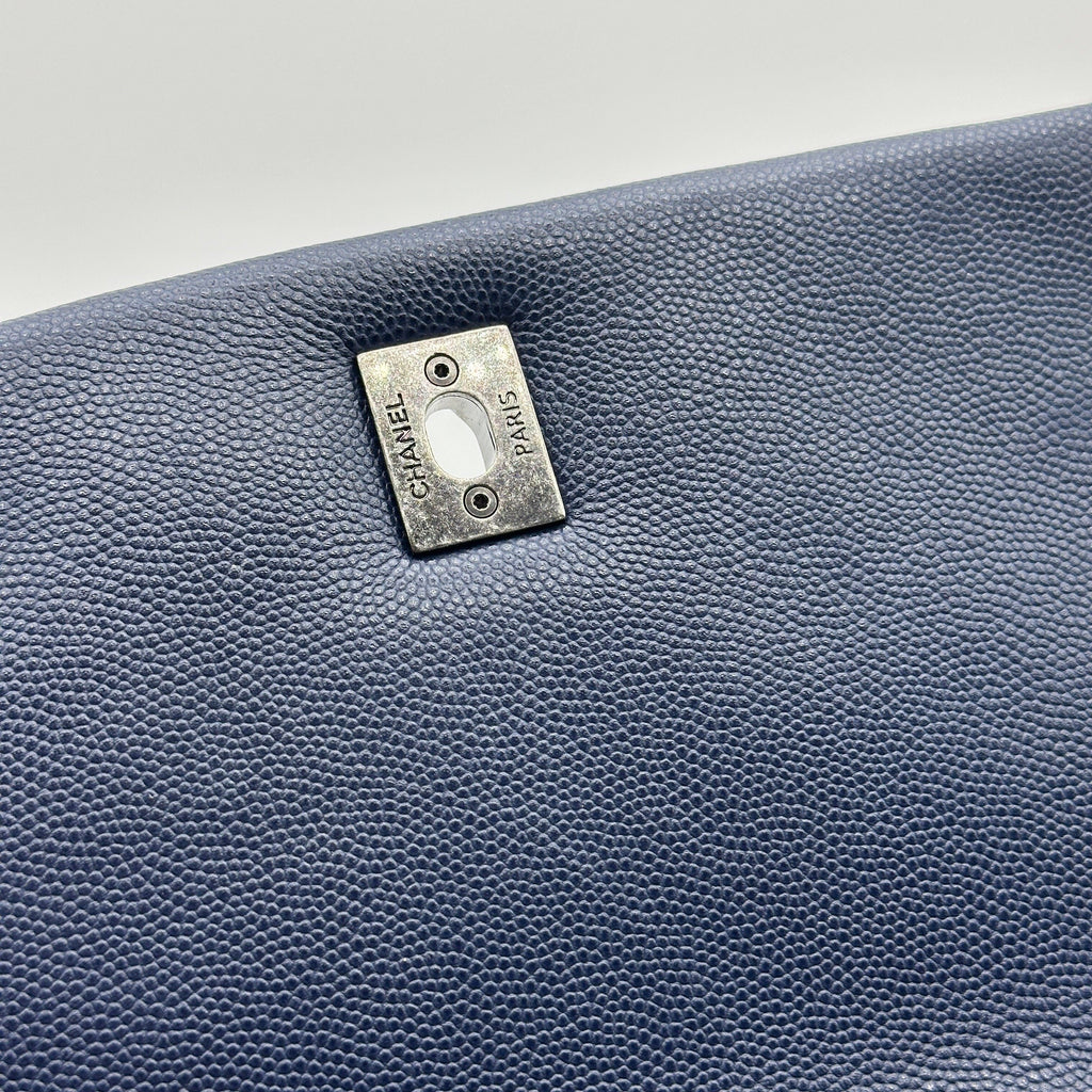 Chanel Quilted Caviar Leather Navy Top Handle Flap Bag