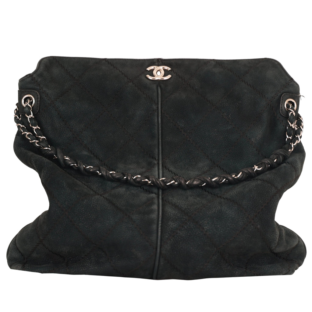 Chanel Ultra Stitch Leather Chain Shoulder Bag Black with Silver Hardware