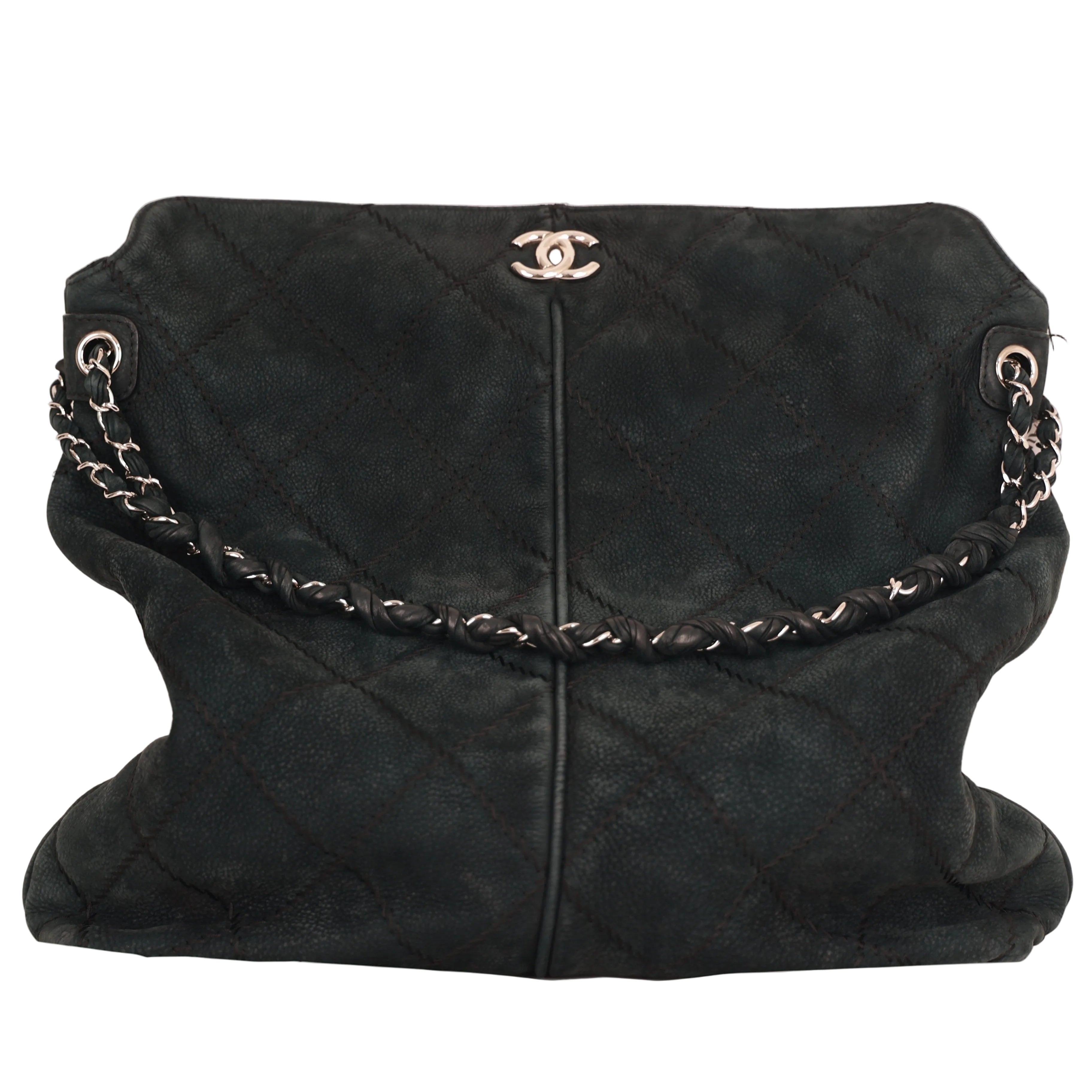 Chanel Ultra Stitch Leather Chain Shoulder Bag Black with Silver Hardware