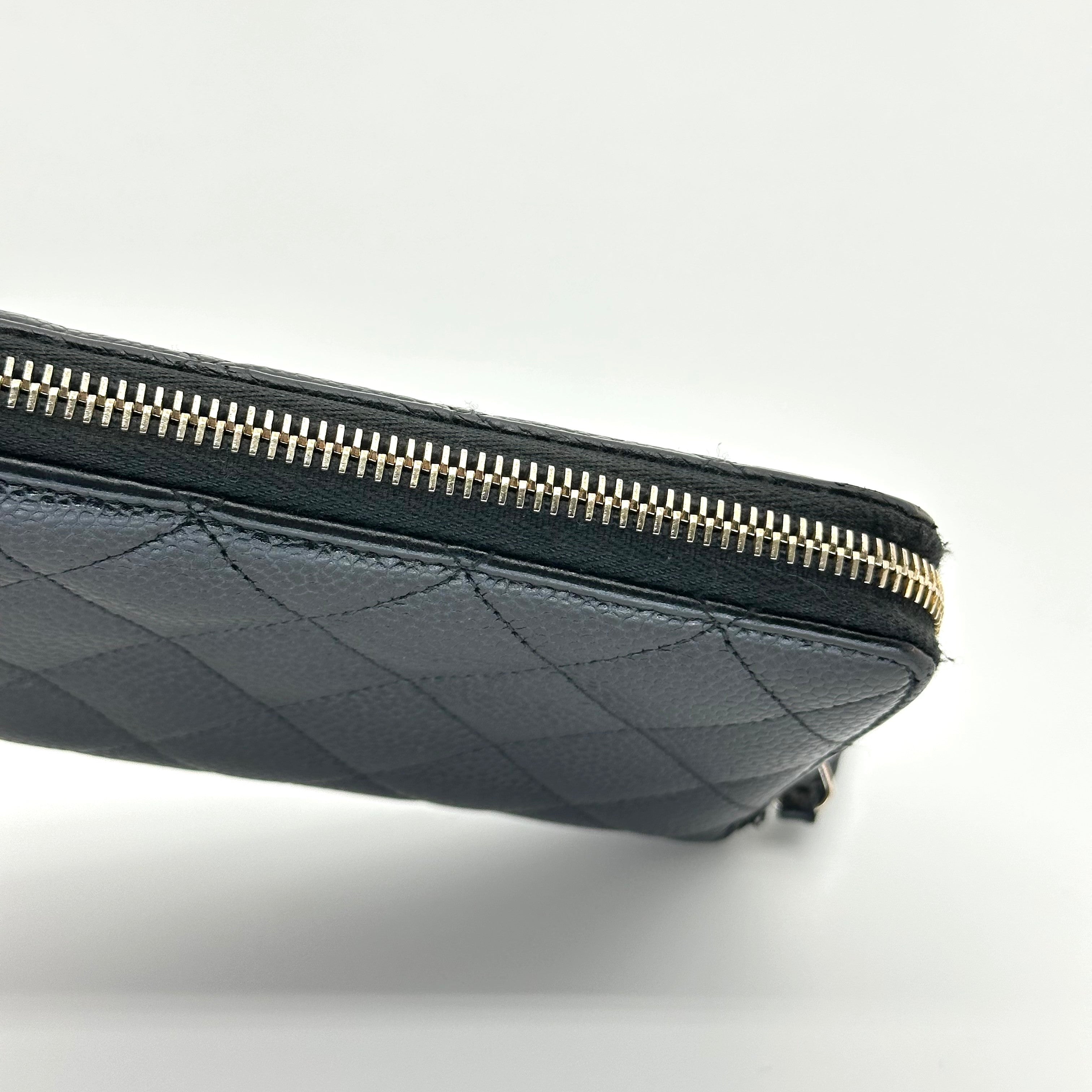 Chanel Caviar Quilted Large Gusset Zip Around Wallet Black