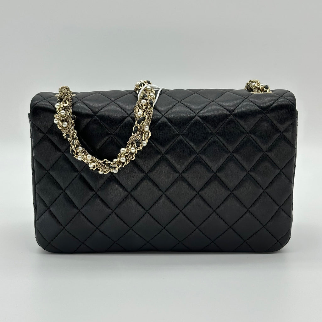 Chanel Westminster Matelasse Lambskin Faux Pearl Chain Shoulder Bag Black Gold Series