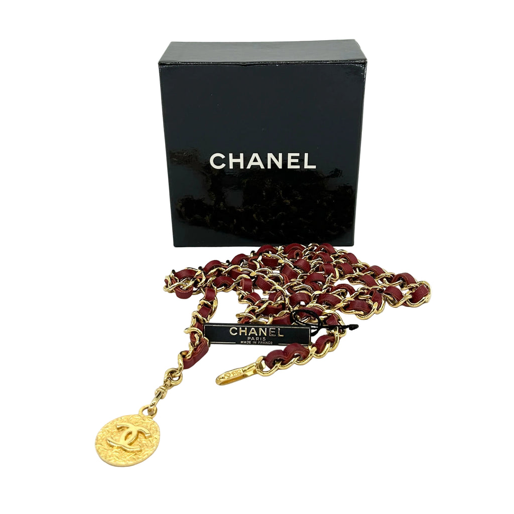 Chanel Coco Mark Leather Belt red