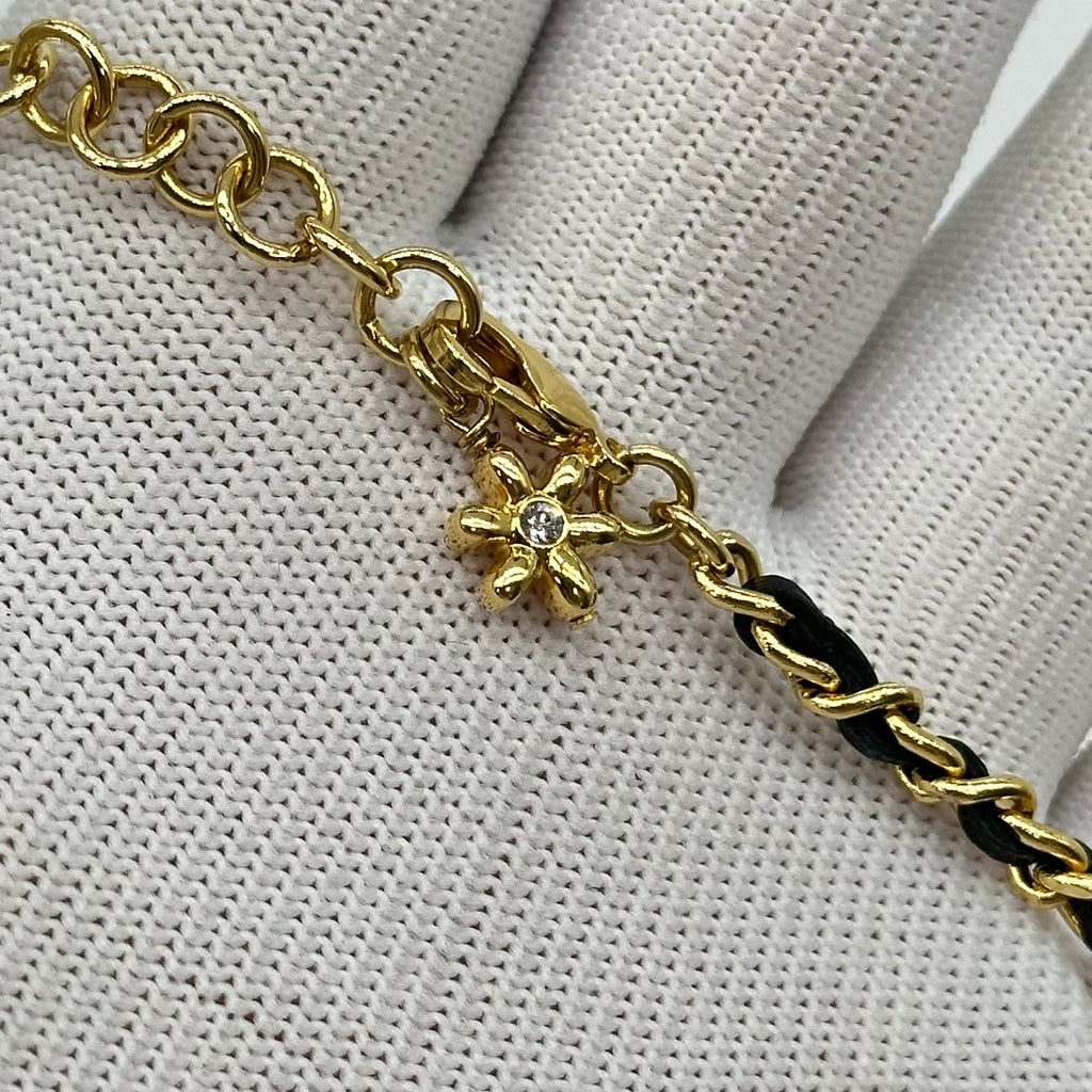 Chanel Leather Chain Choker with Double CC Rhinestone Logo Necklace