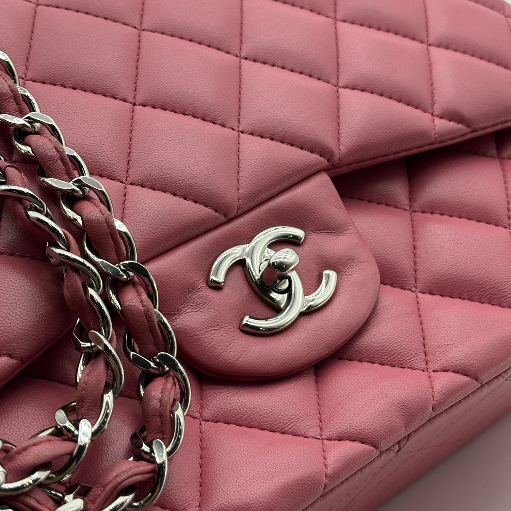 chanel lambskin pink leather classic flap bag  Jumbo Double Flap crossbody