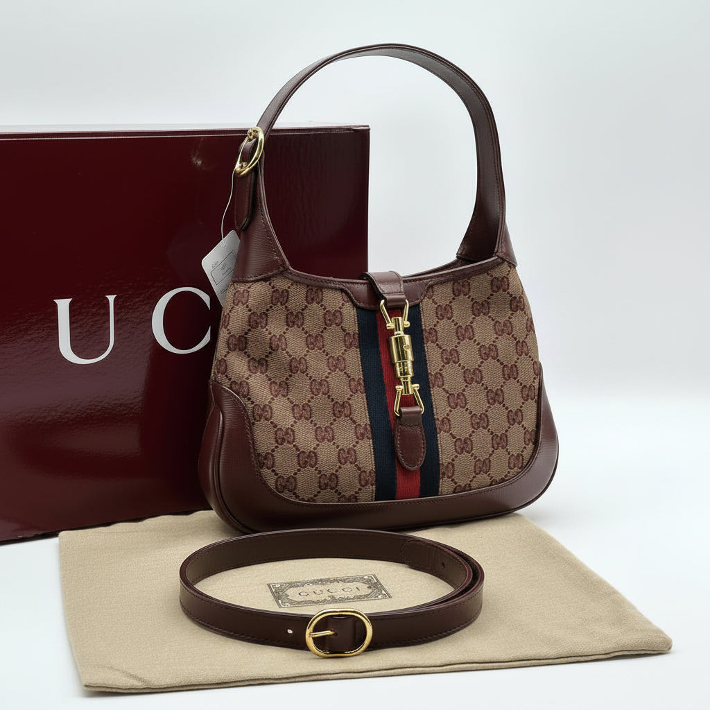 Gucci Burgundy GG Supreme Jackie 1961 Small Shoulder Bag